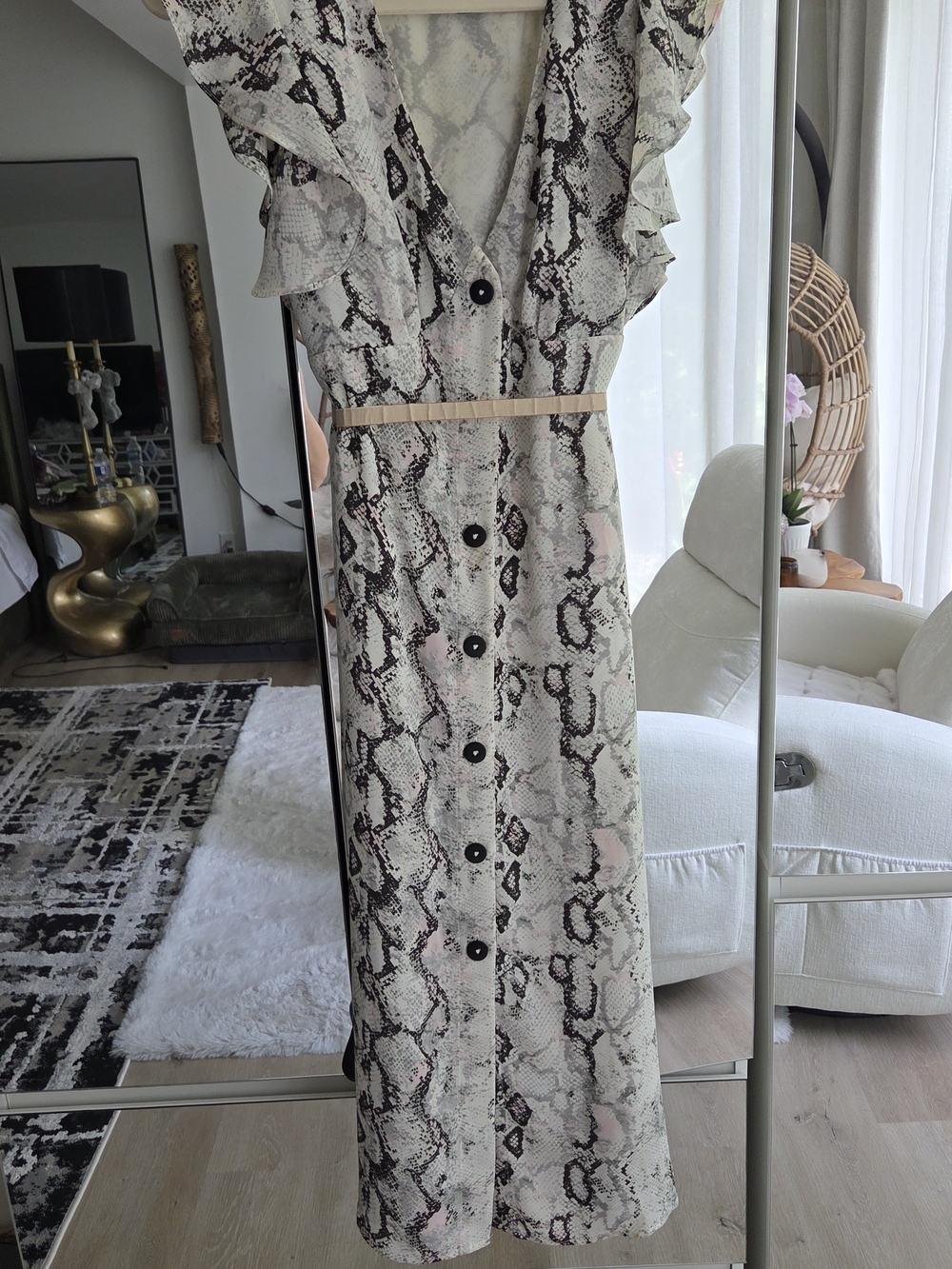 Laundry By Shelli Segal Black & Cream Snake-Print Midi Dress
